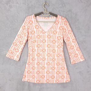 Mahi Gold Top Tunic Womens Size XS Organic Cotton 3.4 Sleeves Geometric V-Neck